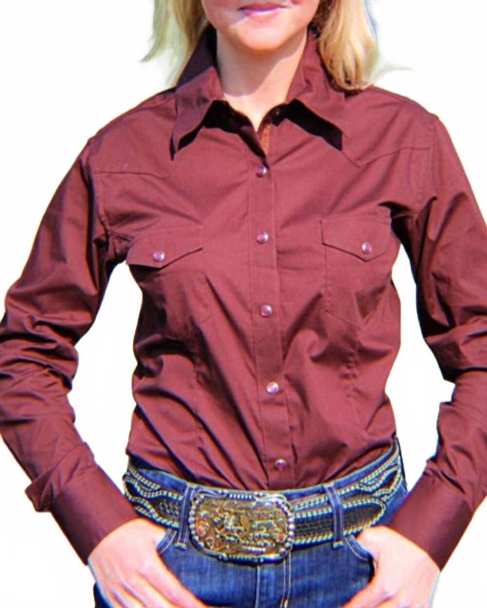 NEW PANHANDLE solid long sleeve snap up western shirt in burgundy